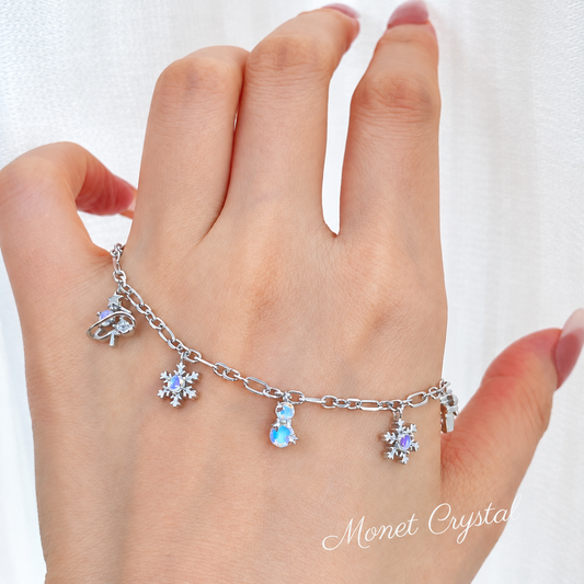 “Starlit Season” S925 Sterling Silver Moonstone Christmas Charm Bracelet