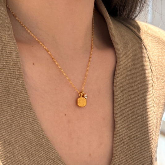 Sugar Cube – Brushed Square Pendant Necklace, 925 Sterling Silver with CZ Accent: Gold | Silver.