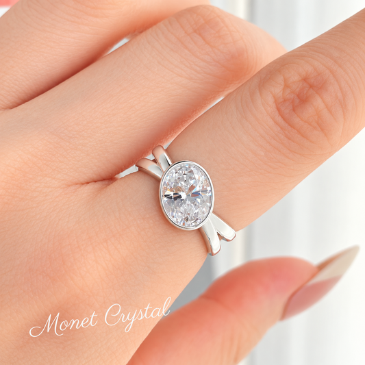 “Sunday Best” S925 Sterling Silver Oval Zircon Adjustable Ring
