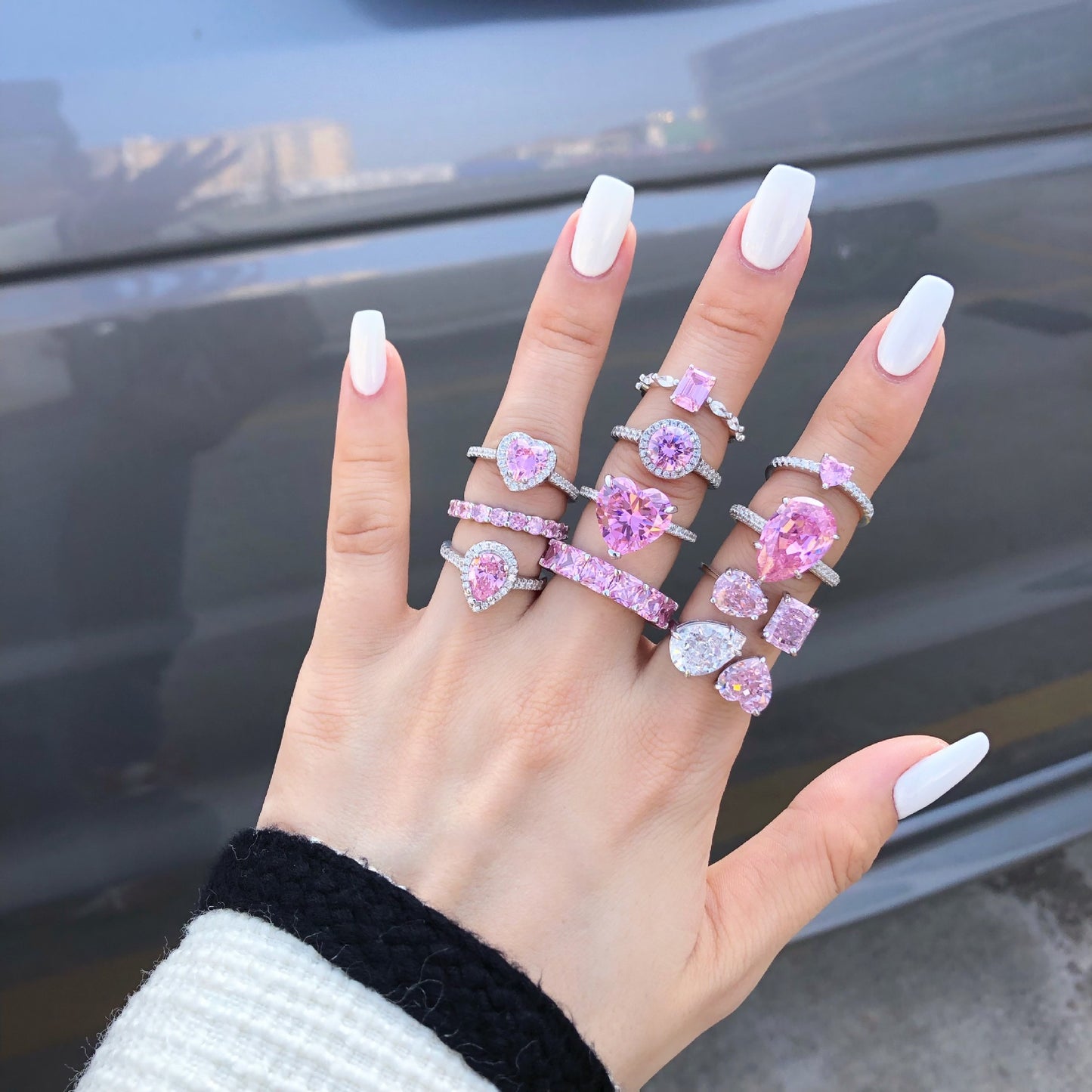 Morning Glow Kollektion – 11 exquisite S925 Silberringe mit rosa Zirkonia