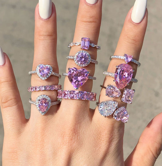 Morning Glow Collection – 11 Exquisite S925 Silver Rings with Pink CZ
