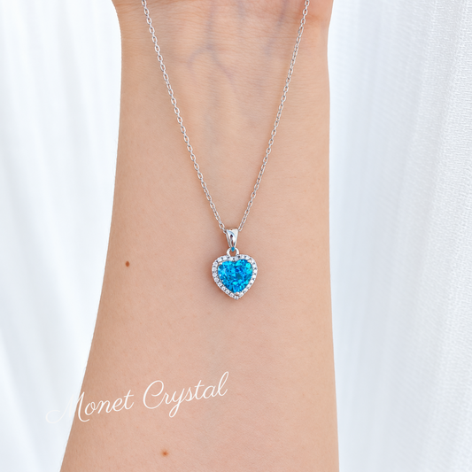 “True Blue” S925 Sterling Silver Blue Heart High Carbon Diamond Necklace