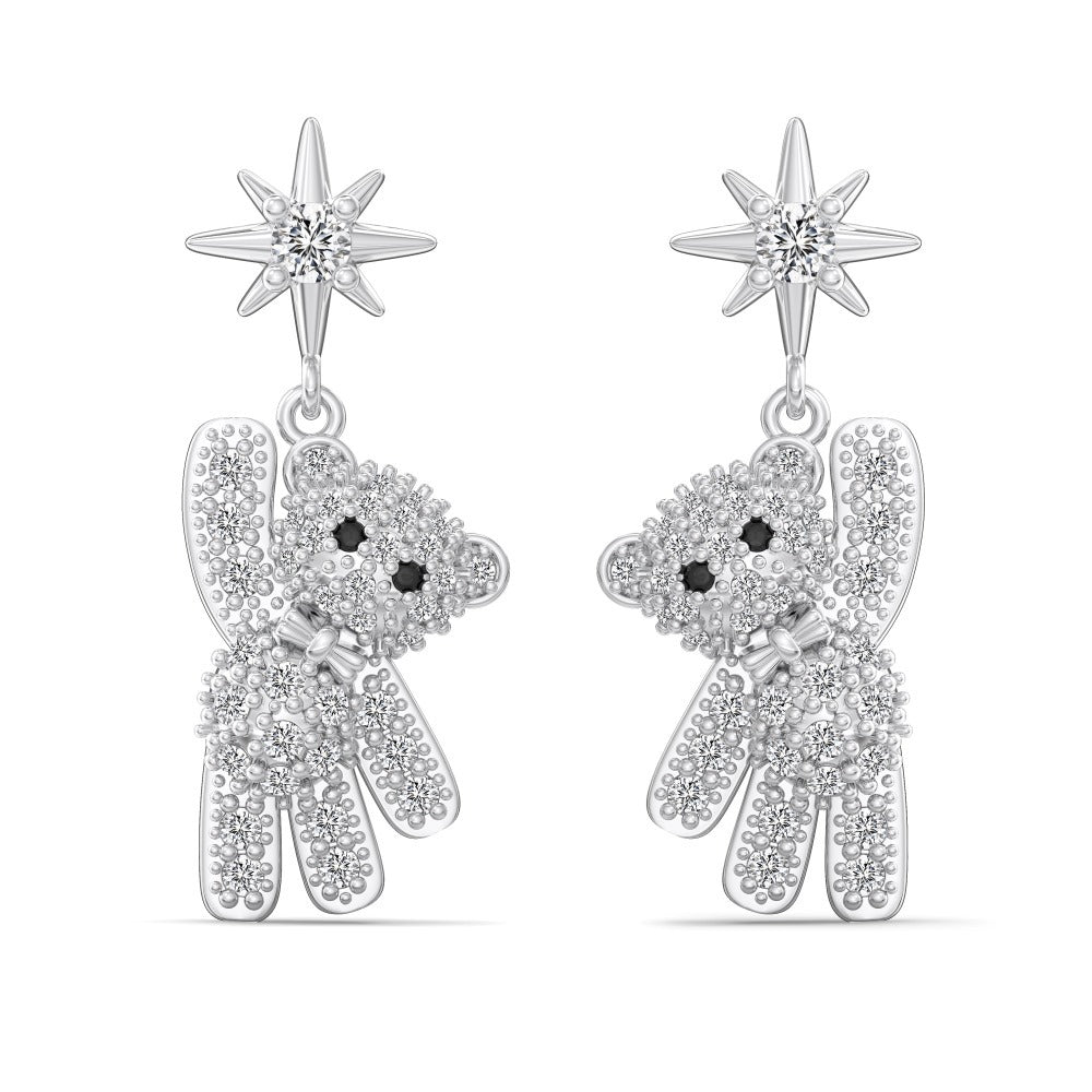Twilight Teddy – S925 Silber & Gold Teddybär Ohrstecker mit CZ
