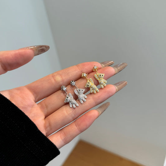 Twilight Teddy – S925 Silver & Gold Teddy Bear Stud Earrings with CZ