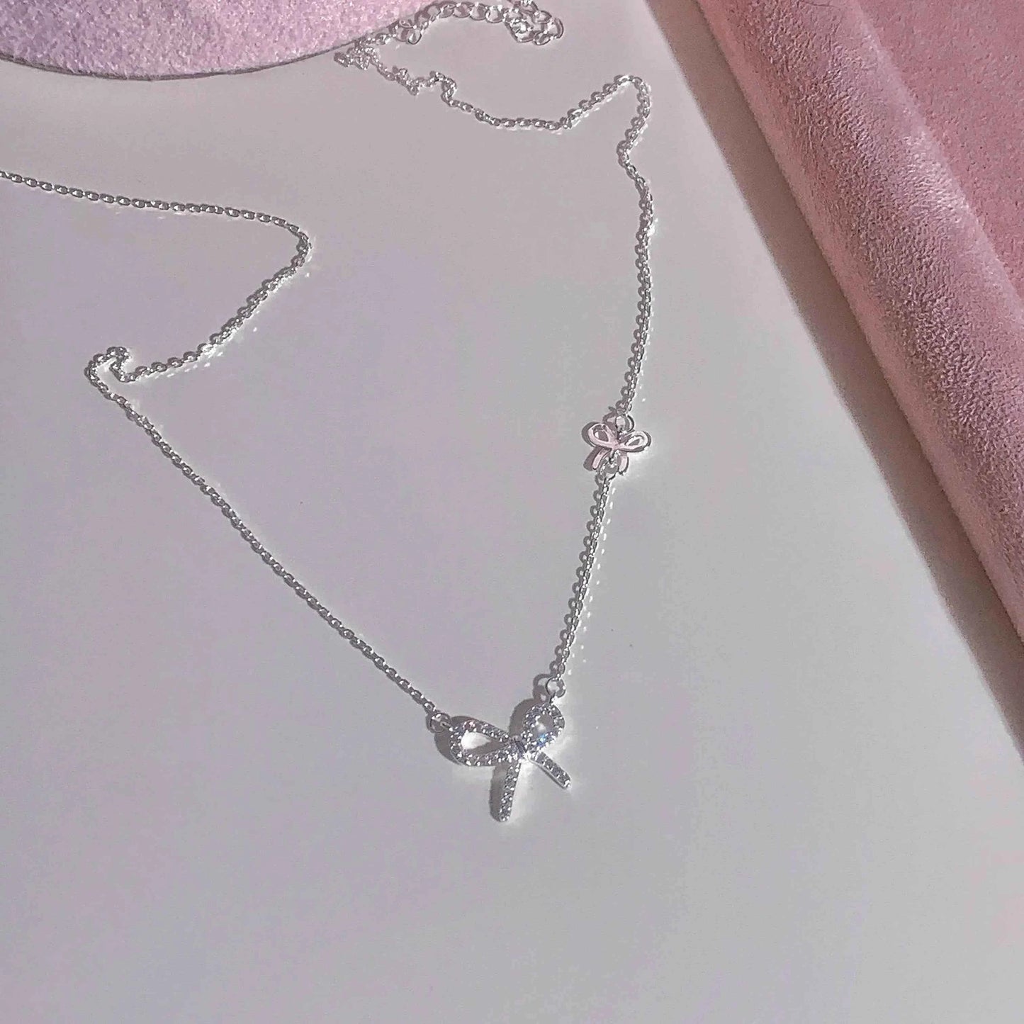 "Ultra-Glam Bow" 925 Sterling Silver Bow Necklace with 5A Zircon – Luxe, Dainty, Statement