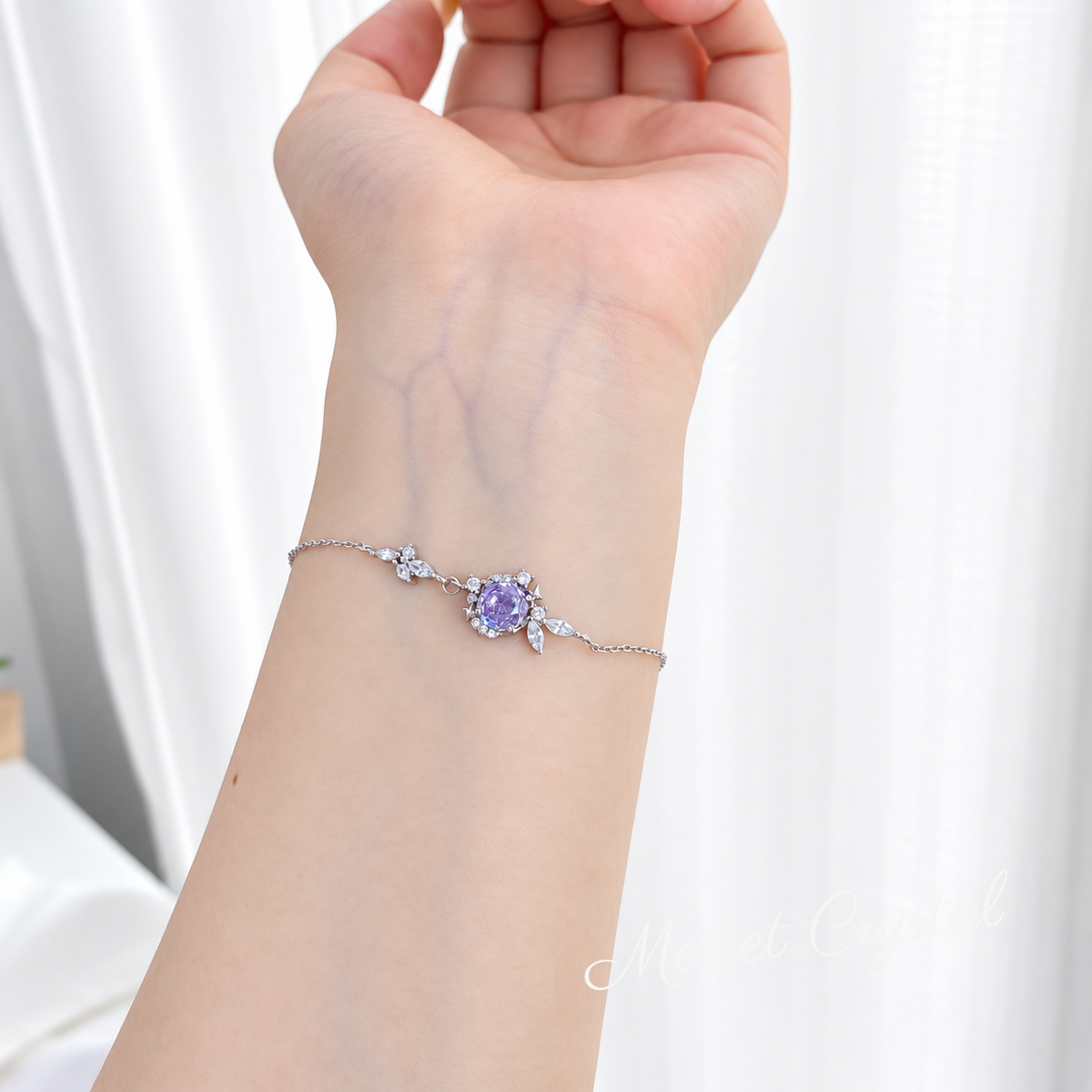 “Violet Rose” Platinum Plated S925 Sterling Silver Rose-Cut Zircon Necklace & Bracelet Set