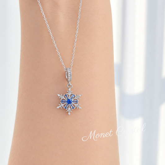 “Winter Blue” S925 Sterling Silver Blue Zircon Snowflake Necklace