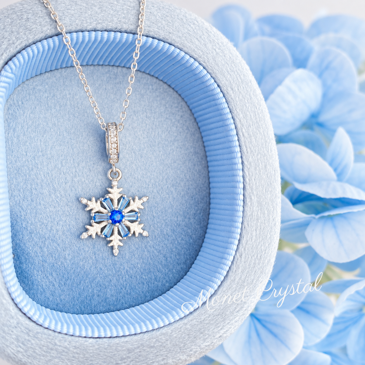 “Winter Blue” S925 Sterling Silver Blue Zircon Snowflake Necklace