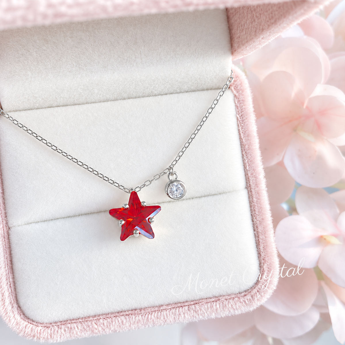 “Wish Upon” S925 Sterling Silver Red Star Zircon Necklace