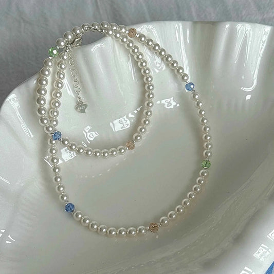 "Yingluo" 925 Sterling Silver Necklace with Pearls and Czech Beads - Unique and Gentle