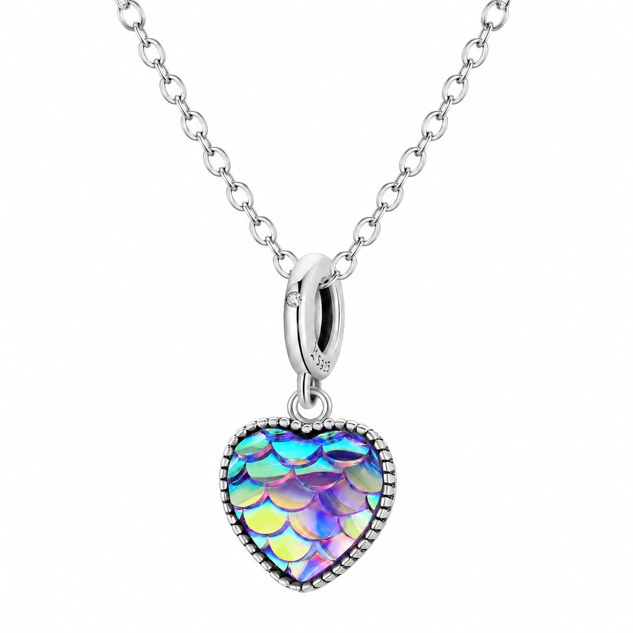 “Siren Heart” S925 Sterling Silver Mermaid Scale Heart Necklace