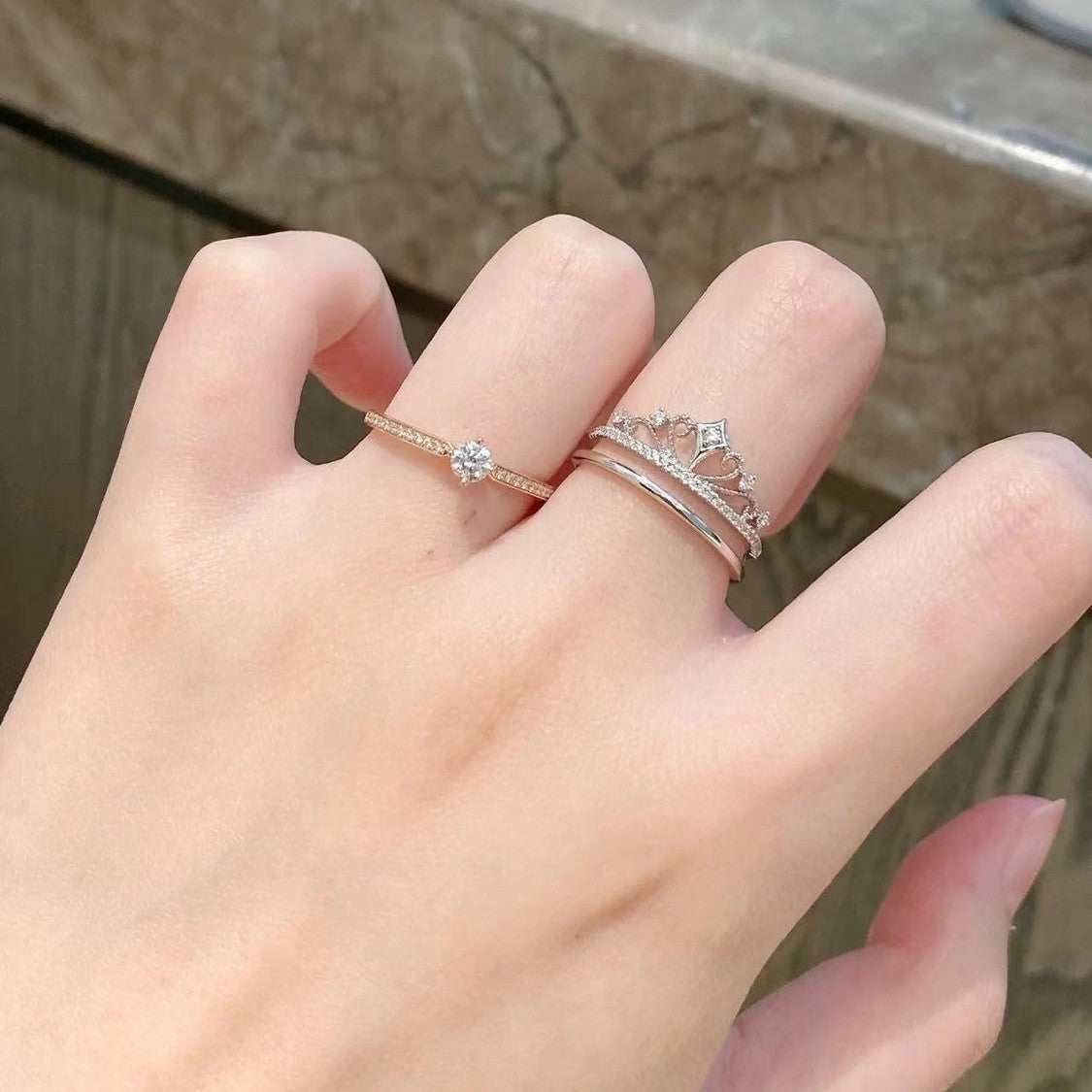 Castle Empress 925 Sterling Silber Moissanit Ring Set – Kronendesign