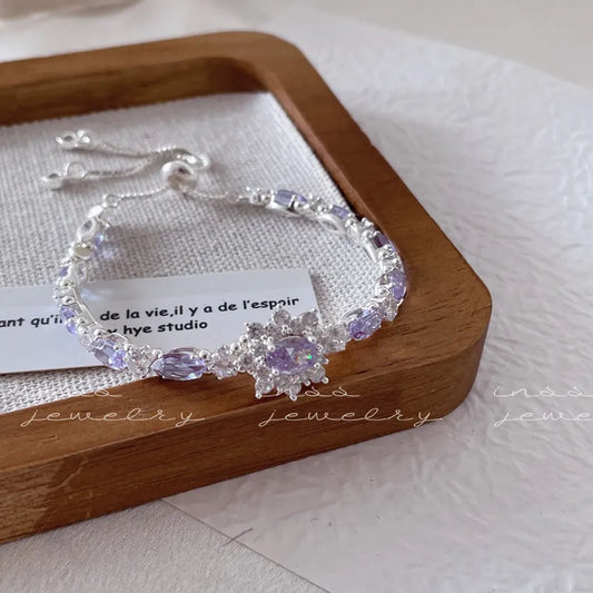 "Glacial Amethyst" Handcrafted Zircon Crystal Bracelet
