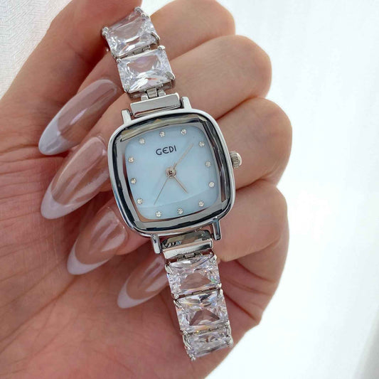 Celeste Ice Silver-Tone Baguette CZ Shell Dial Quartz Watch