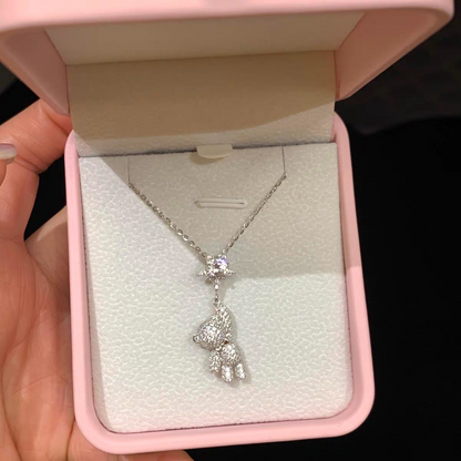 “Starry Bear Dream” 925 Sterling Silver Moissanite Teddy Bear Necklace