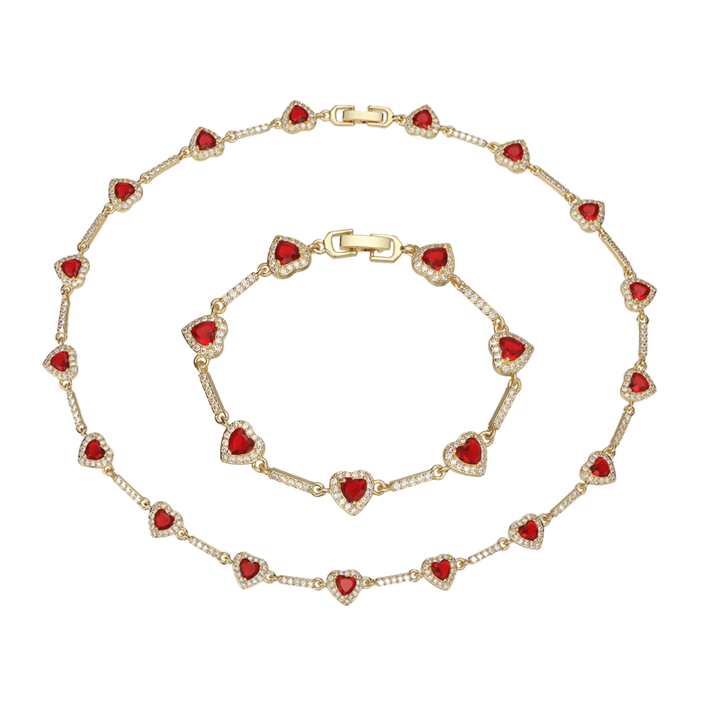 “Heartline” Gold-Tone Brass Colorful Zircon Heart Jewelry Set