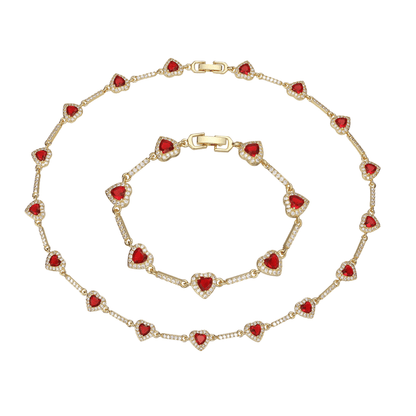 “Heartline” Gold-Tone Brass Colorful Zircon Heart Jewelry Set