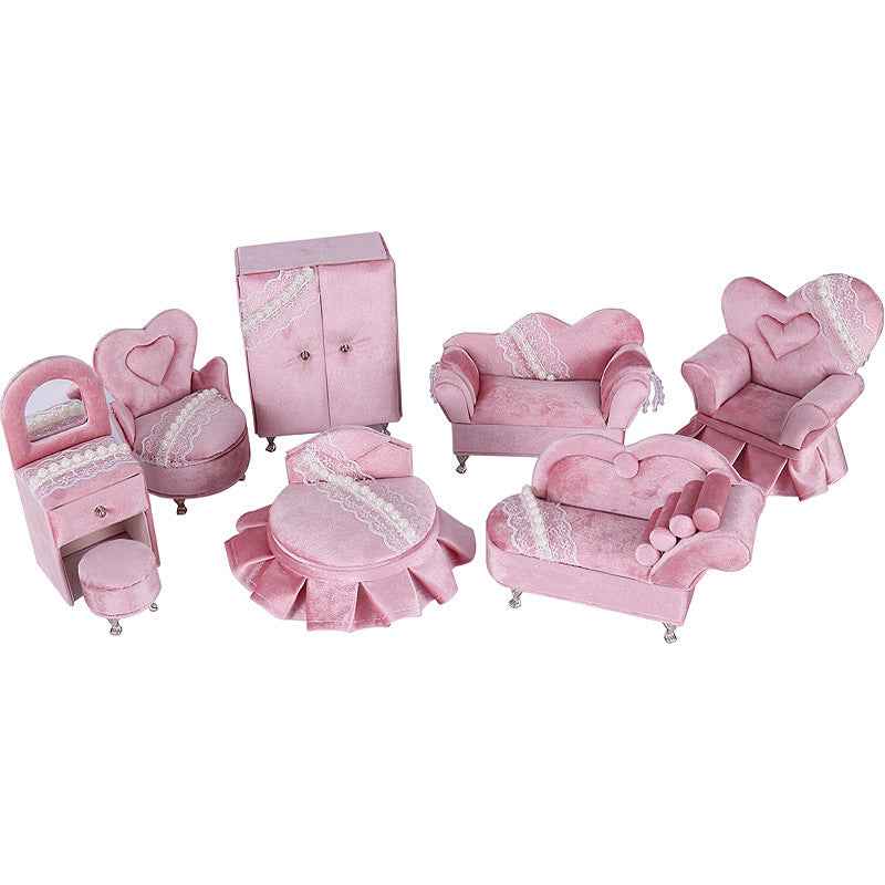 "Princess Manor" Velvet Pearl Lace Furniture Jewelry Box Set