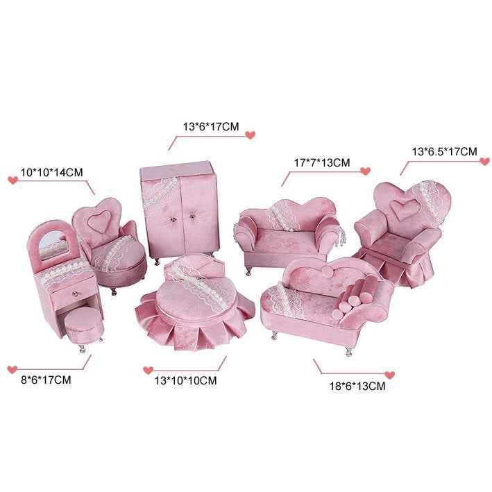 "Princess Manor" Velvet Pearl Lace Furniture Jewelry Box Set