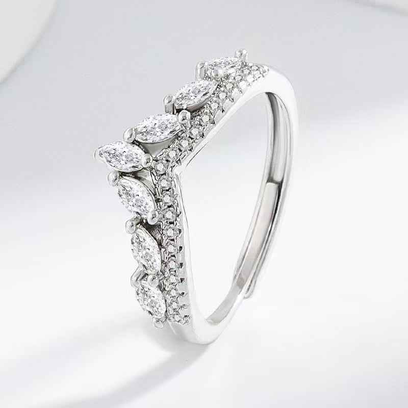 “Laurel Tiara” S925 Sterling Silver Marquise Crown Band Ring