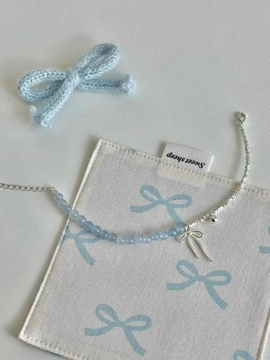 "Cool Blue Elegance" 925 Sterling Silver Blue Gemstone Bracelet with Bowknot - Chilly Chic, Ins Style, Unique Design.