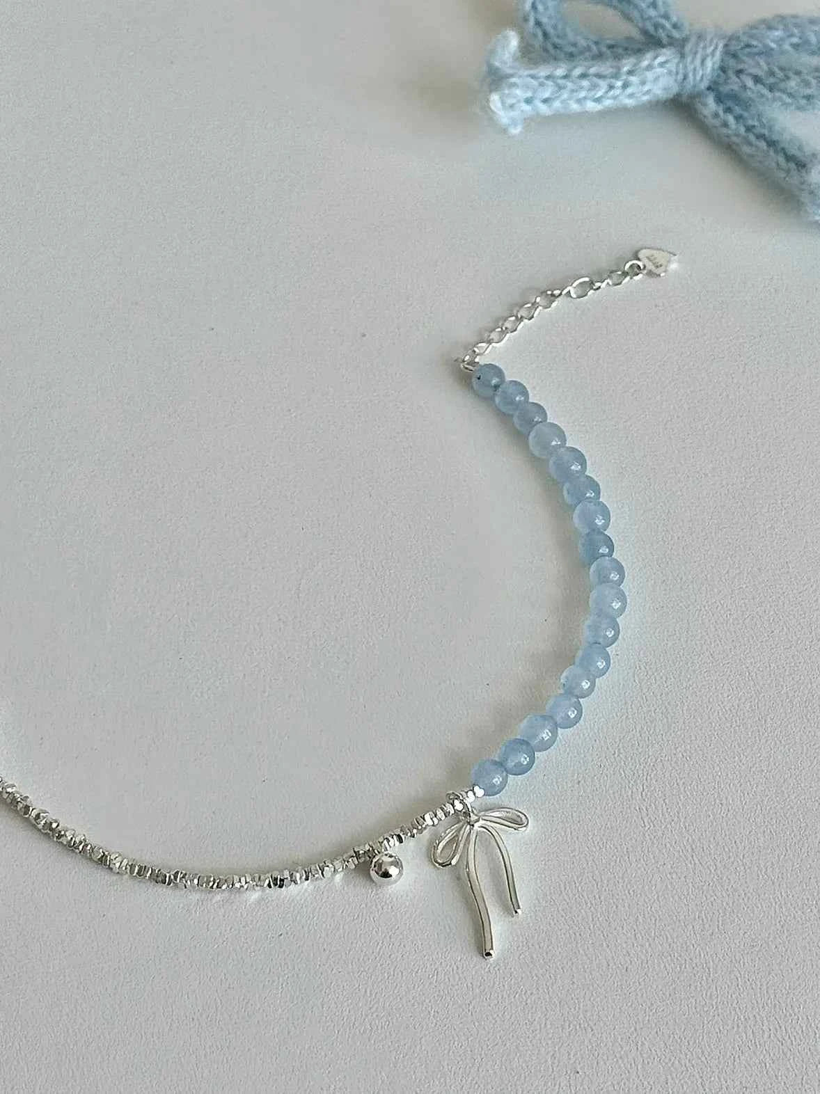 "Cool Blue Elegance" 925 Sterling Silver Blue Gemstone Bracelet with Bowknot - Chilly Chic, Ins Style, Unique Design.