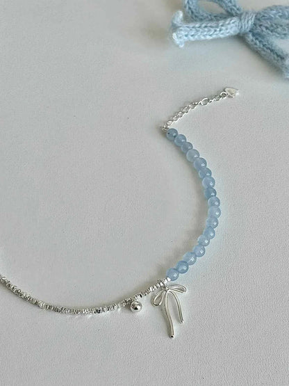 "Cool Blue Elegance" 925 Sterling Silver Blue Gemstone Bracelet with Bowknot - Chilly Chic, Ins Style, Unique Design.