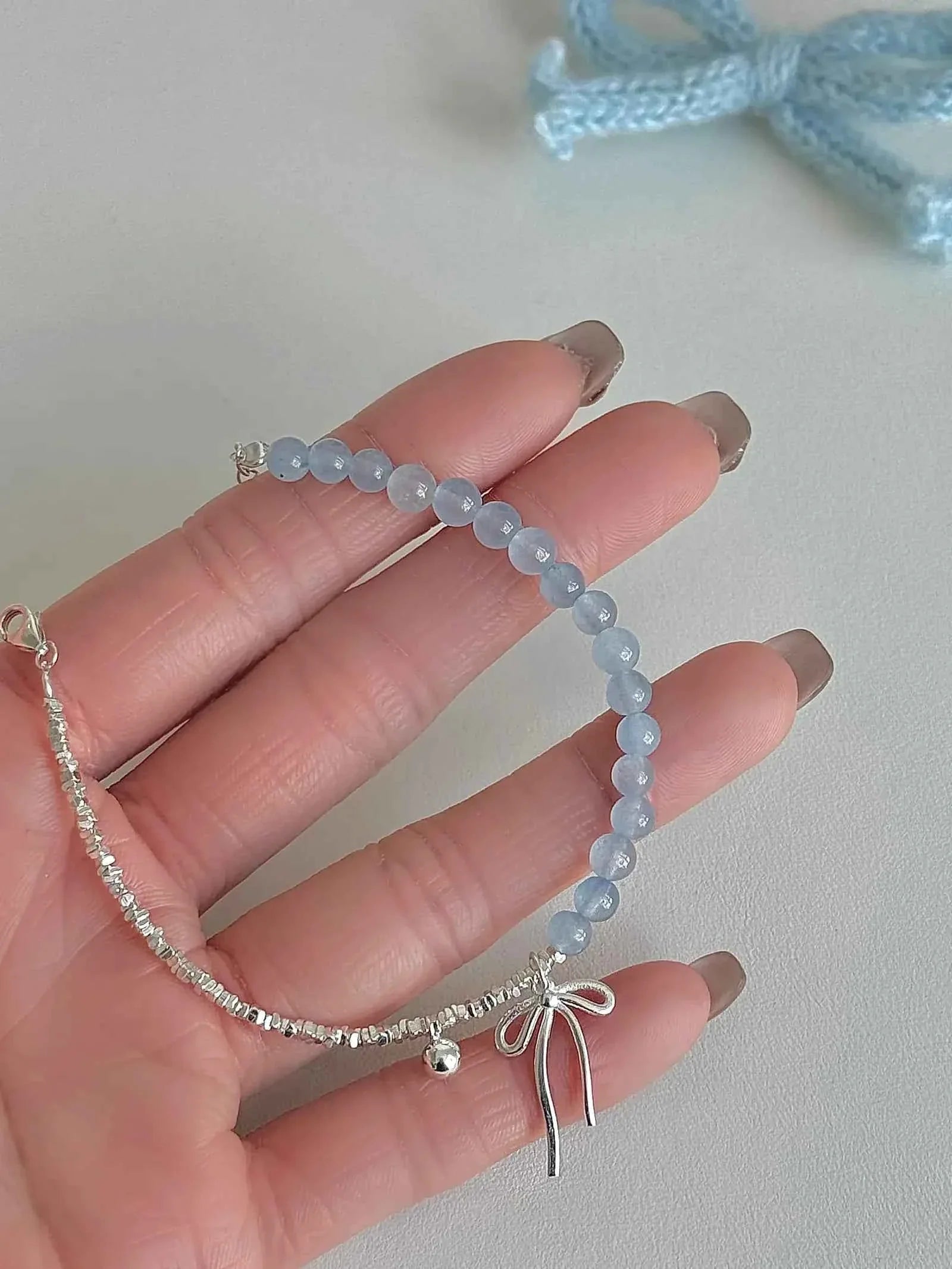 "Cool Blue Elegance" 925 Sterling Silver Blue Gemstone Bracelet with Bowknot - Chilly Chic, Ins Style, Unique Design.
