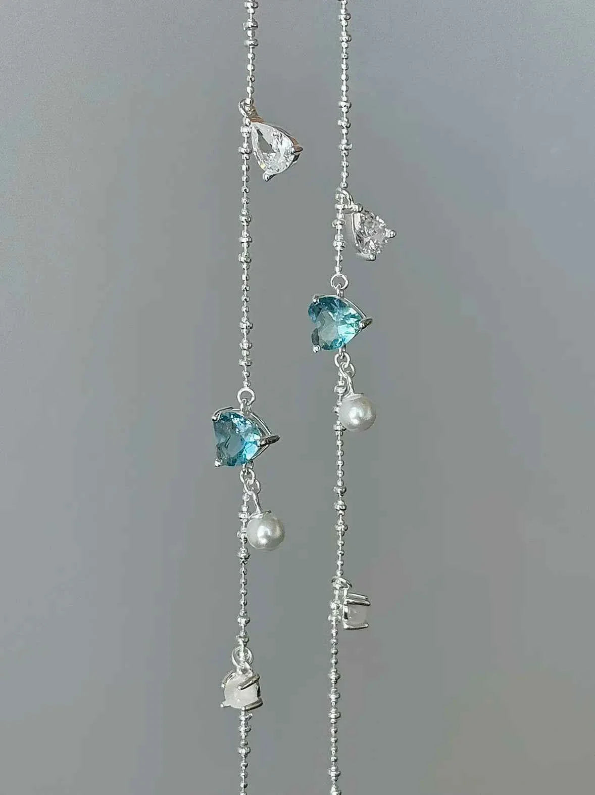 "Blue Tears" 925 Sterling Silver Heart Bracelet with Pearl - Delicate, Unique, and Ocean-Inspired.