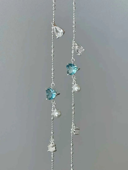"Blue Tears" 925 Sterling Silver Heart Bracelet with Pearl - Delicate, Unique, and Ocean-Inspired.