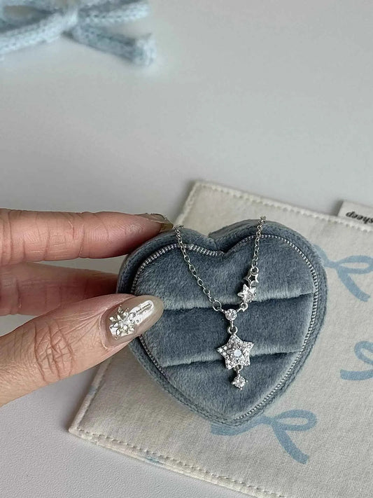 "Brilliant Star Whisper" 999 Fine Silver Star Necklace - Delicate, Sweet, and Sparkling.