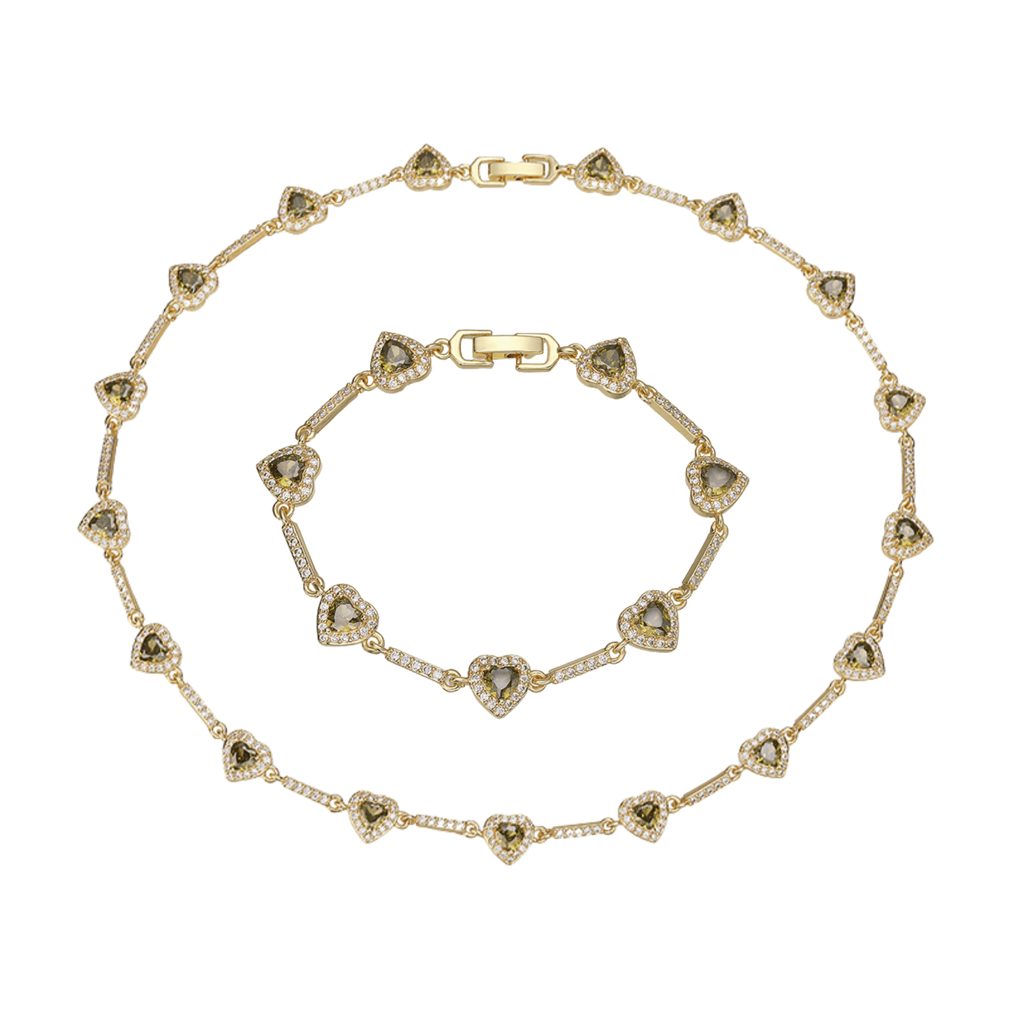“Heartline” Gold-Tone Brass Colorful Zircon Heart Jewelry Set