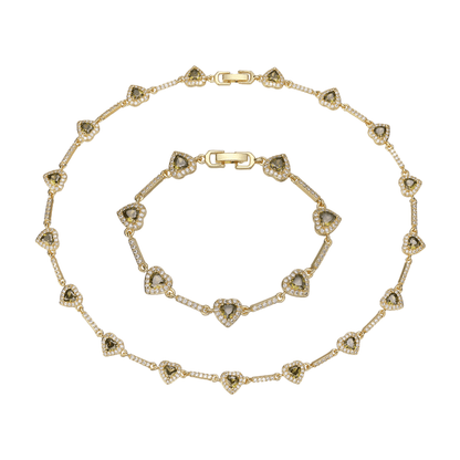 “Heartline” Gold-Tone Brass Colorful Zircon Heart Jewelry Set