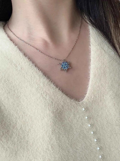 "Winter Love Letter" Snowflake Blue Gemstone Necklace - Sweet, Dreamy, and Unique.