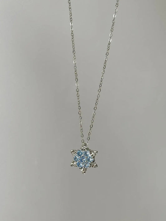 "Winter Love Letter" Snowflake Blue Gemstone Necklace - Sweet, Dreamy, and Unique.