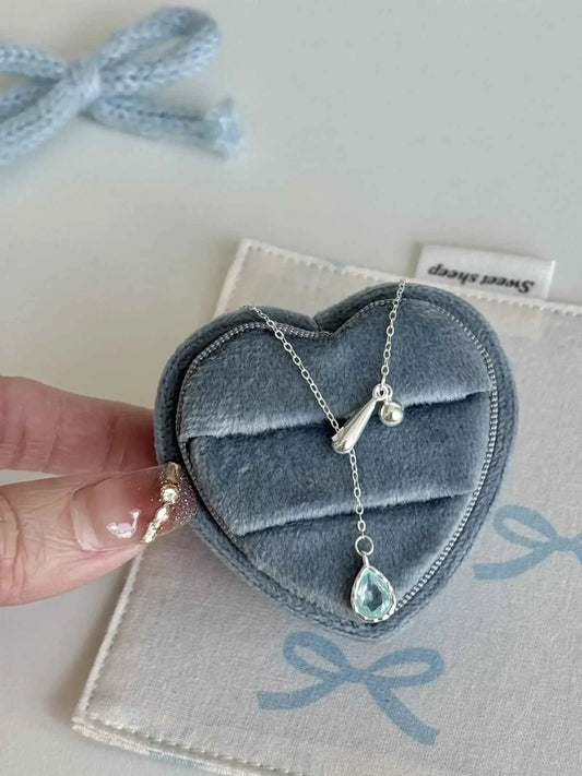 "Walden Lake" 925 Sterling Silver Lake Blue Water Drop Necklace - Delicate, Cool Chic, and Adjustable.