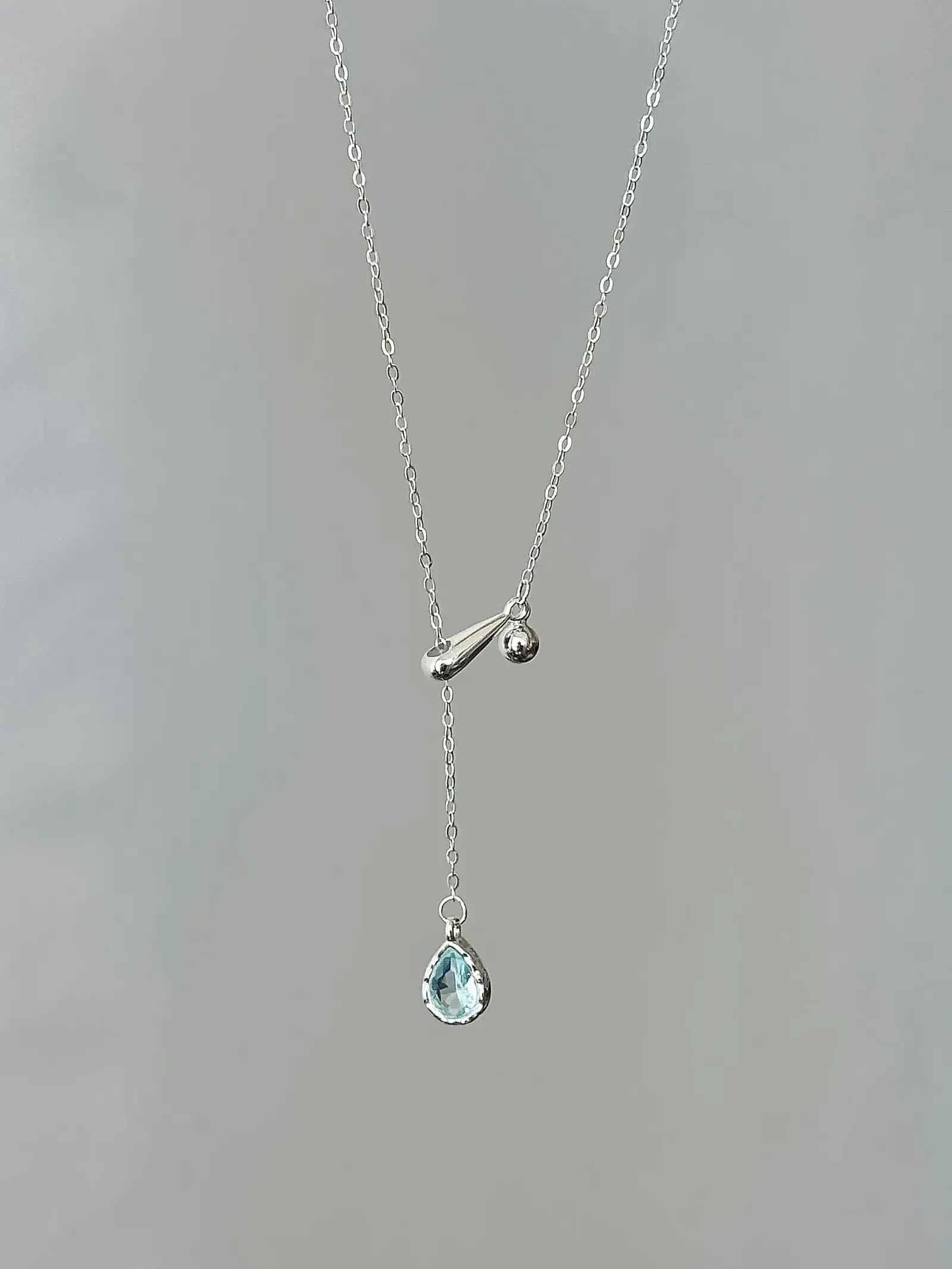 "Walden Lake" 925 Sterling Silver Lake Blue Water Drop Necklace - Delicate, Cool Chic, and Adjustable.