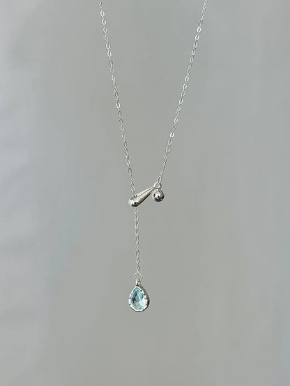 "Walden Lake" 925 Sterling Silver Lake Blue Water Drop Necklace - Delicate, Cool Chic, and Adjustable.