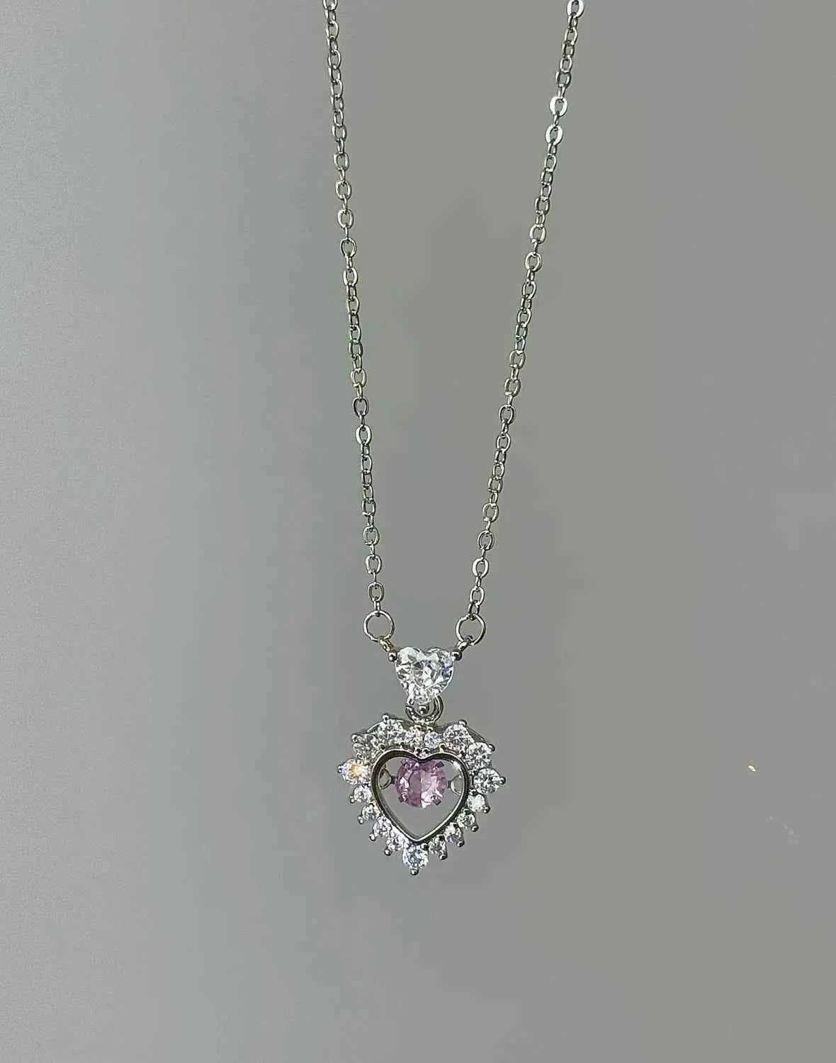 "Magic Pink Glow" 925 Sterling Silver Pink Heart Necklace - Delicate, Playful, and Unique.