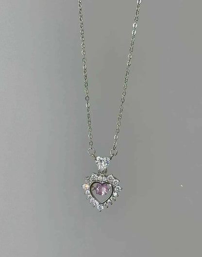 "Magic Pink Glow" 925 Sterling Silver Pink Heart Necklace - Delicate, Playful, and Unique.