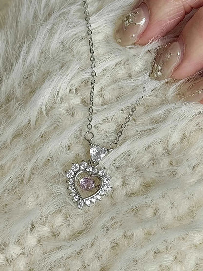 "Magic Pink Glow" 925 Sterling Silver Pink Heart Necklace - Delicate, Playful, and Unique.