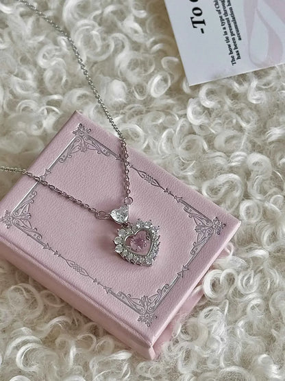 "Magic Pink Glow" 925 Sterling Silver Pink Heart Necklace - Delicate, Playful, and Unique.