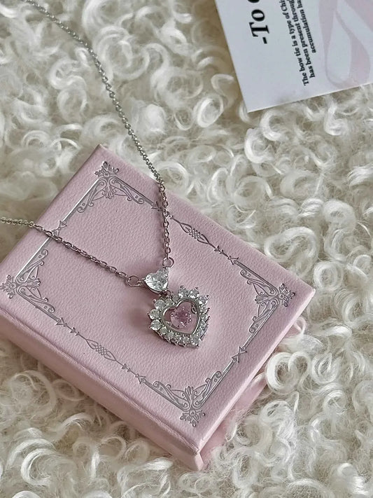 "Magic Pink Glow" 925 Sterling Silver Pink Heart Necklace - Delicate, Playful, and Unique.