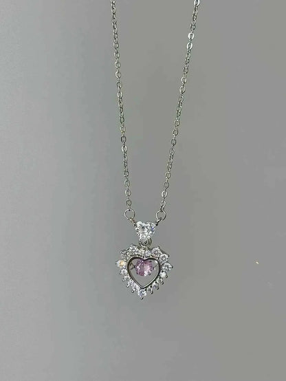 "Magic Pink Glow" 925 Sterling Silver Pink Heart Necklace - Delicate, Playful, and Unique.