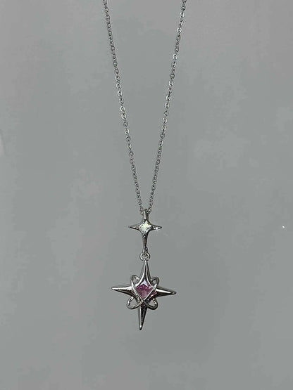 "Venus' Pink Starlight" 925 Sterling Silver Necklace - Sweet, Elegant, and Unique.