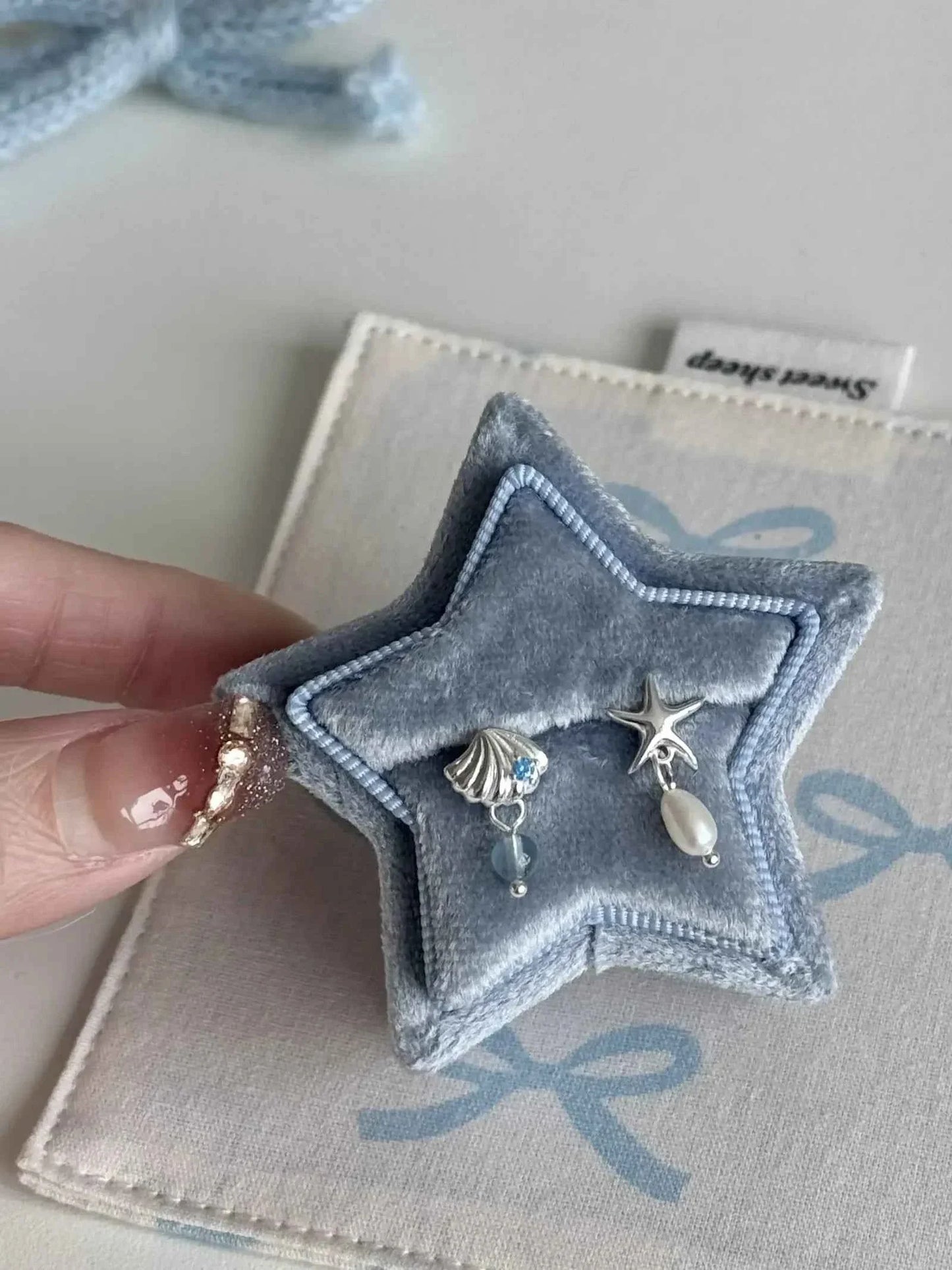 "Bubble Summer" 925 Sterling Silver Starfish, Blue Gemstone, and Pearl Necklace, Bracelet, and Earrings Set - Fresh and Elegant.