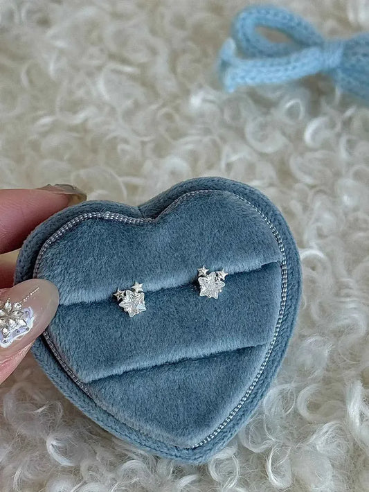 "Charming Starlight" 999 Pure Silver Star Stud Earrings - Japanese Style, Delicate, and Elegant.