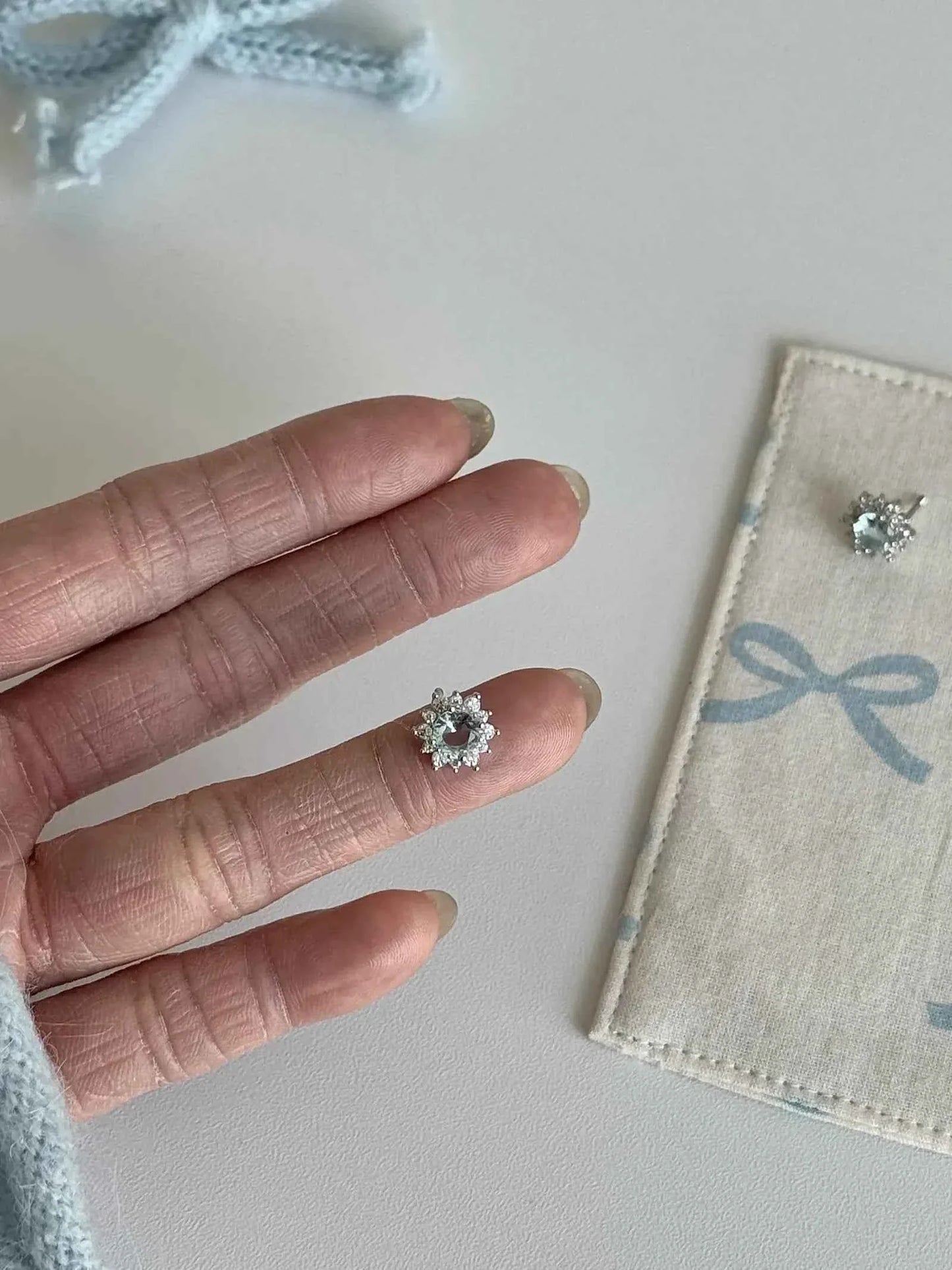 "Sparkling Snowflake" Blue Zircon Titanium Steel Stud Earrings - Delicate, Unique, and Sweet.