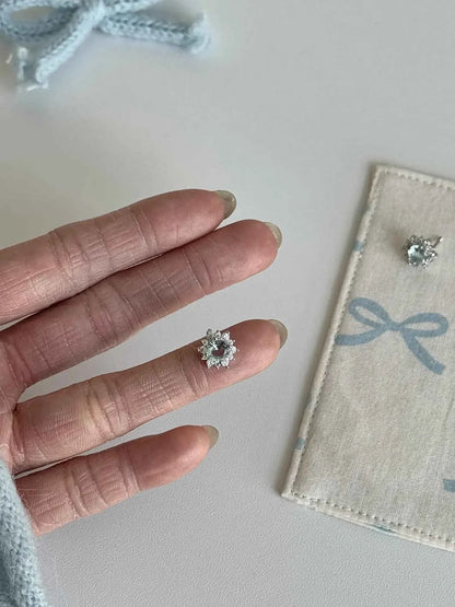 "Sparkling Snowflake" Blue Zircon Titanium Steel Stud Earrings - Delicate, Unique, and Sweet.