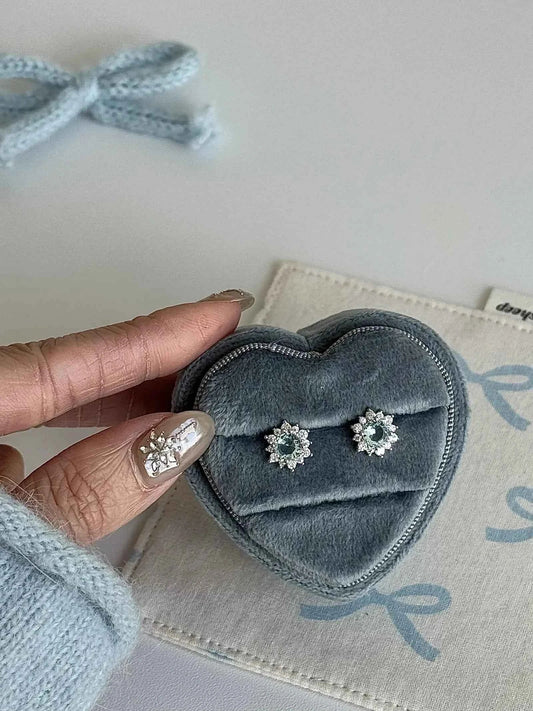 "Sparkling Snowflake" Blue Zircon Titanium Steel Stud Earrings - Delicate, Unique, and Sweet.